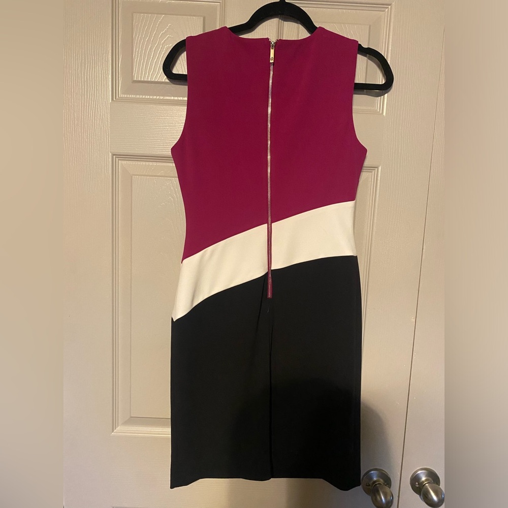 Tommy Hilfiger Magenta, White & Black Colorblock Midi Sheath Dress - Picture 2 of 3